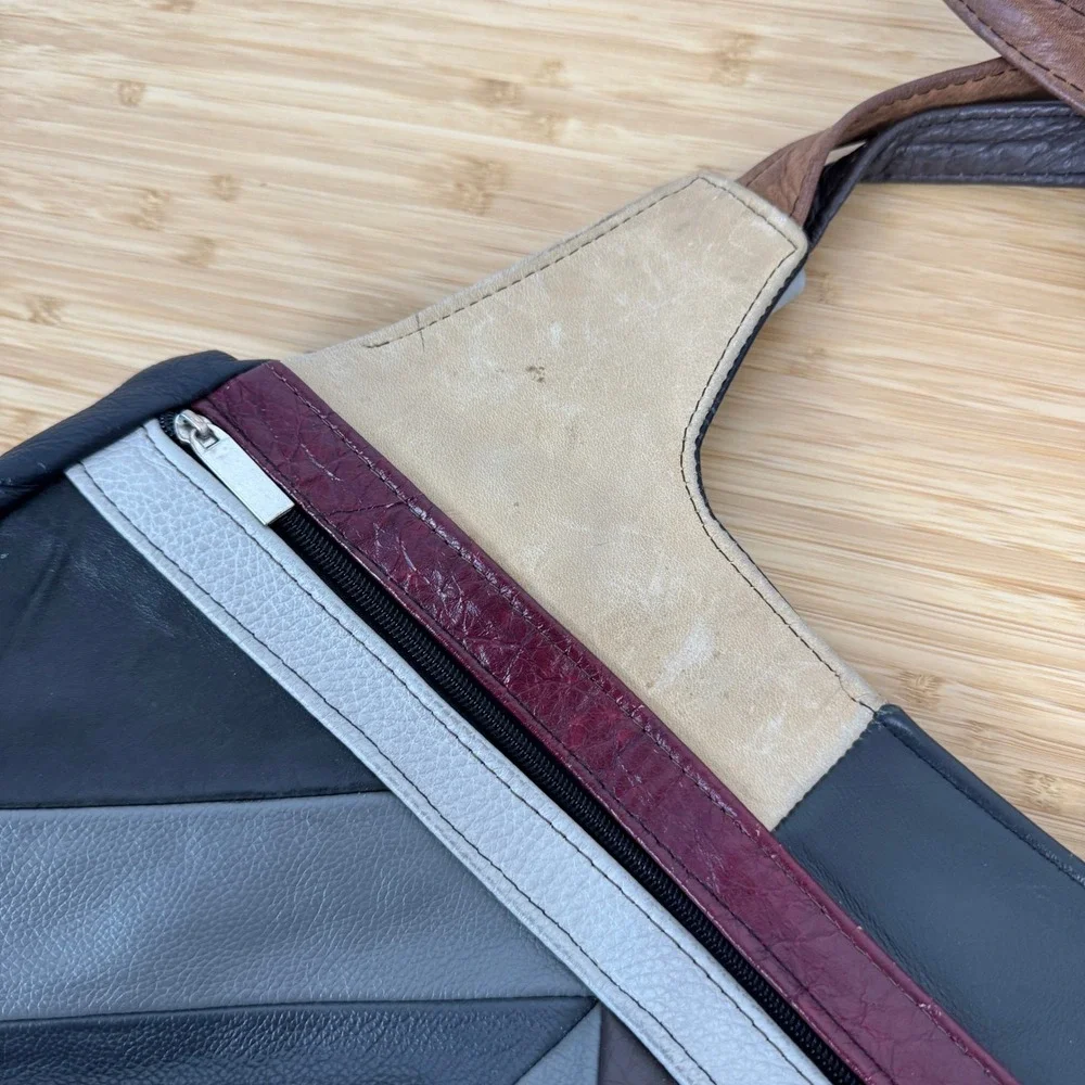 Genuine Leather‎ Patchwork Hobo Bag Shoulder Bag Made in Mexico Y2K Purse